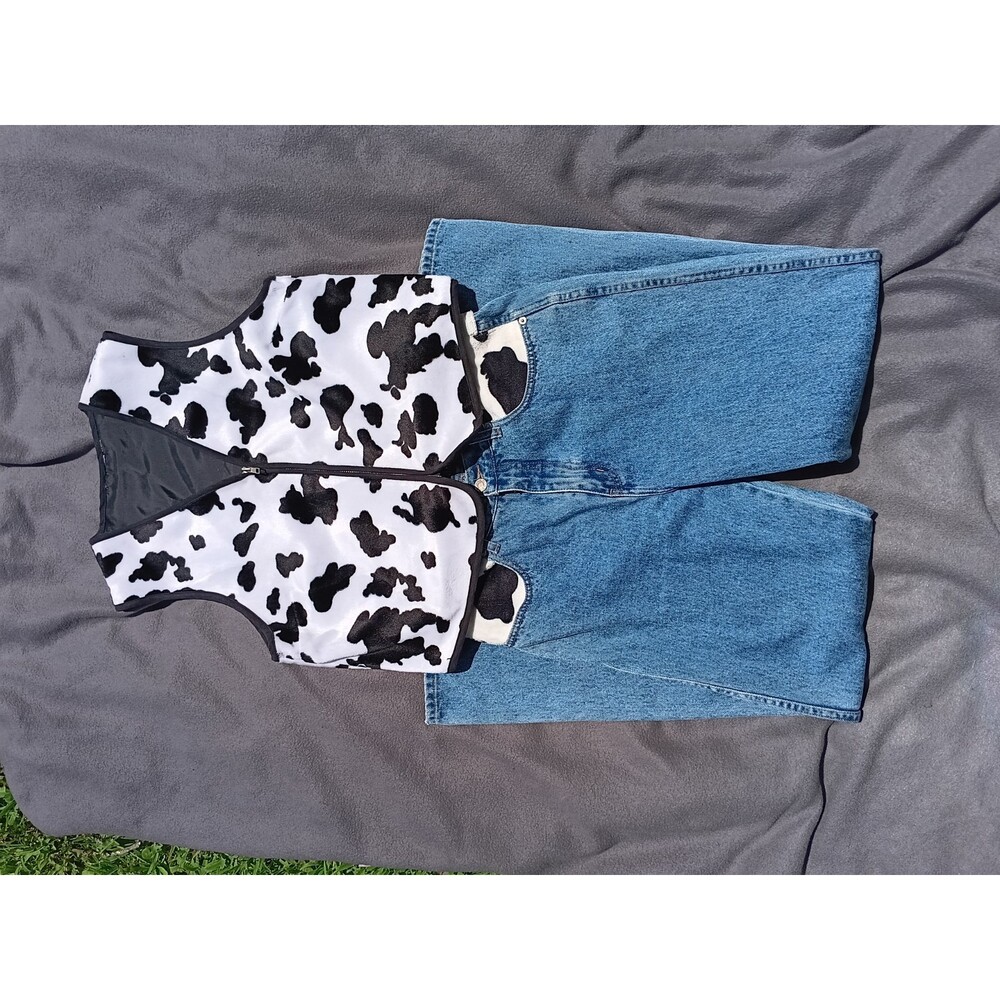 VTG Baccini Cow Print Vest & Matching Jeans Set Size 10 Western Rodeo Concert - Picture 3 of 12